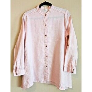 Symple Shirt Women Medium Pink 100% Linen Oversized Lagenlook Boho Shark Bite